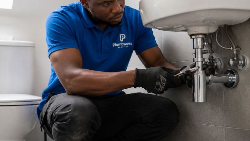 Plumbworks Abuja technician repairing bathroom sink pipework
